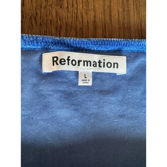 Reformation Astro Velvet Dress Blue Large NWT Mini Strapless Party - Picture 10 of 13